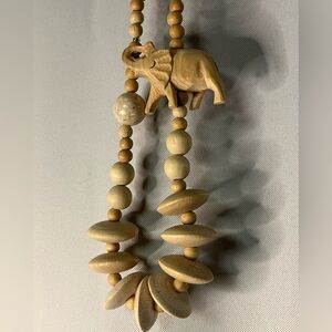 Handcarved Wooden Elephant Bead Necklace - Natural Wood Tones